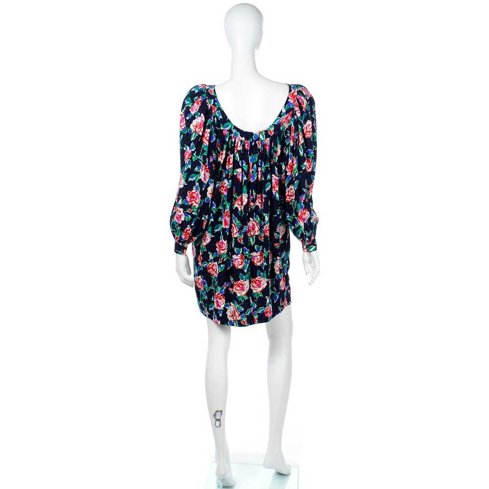 1980s Yves Saint Laurent Silk Rose Print Dress W … - image 4