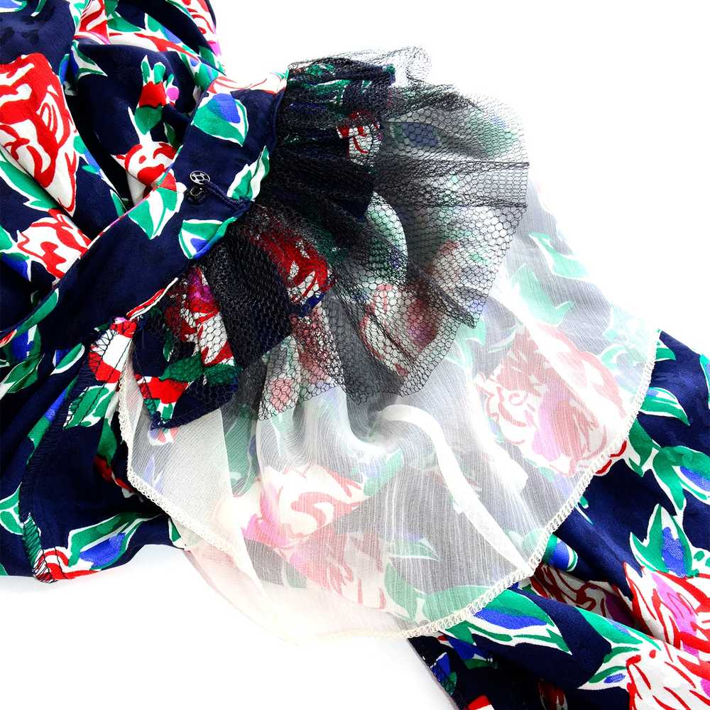 1980s Yves Saint Laurent Silk Rose Print Dress W … - image 8