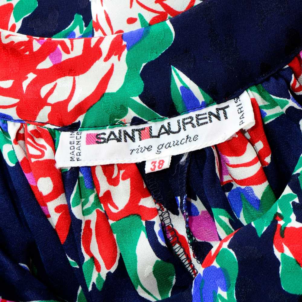 1980s Yves Saint Laurent Silk Rose Print Dress W … - image 9