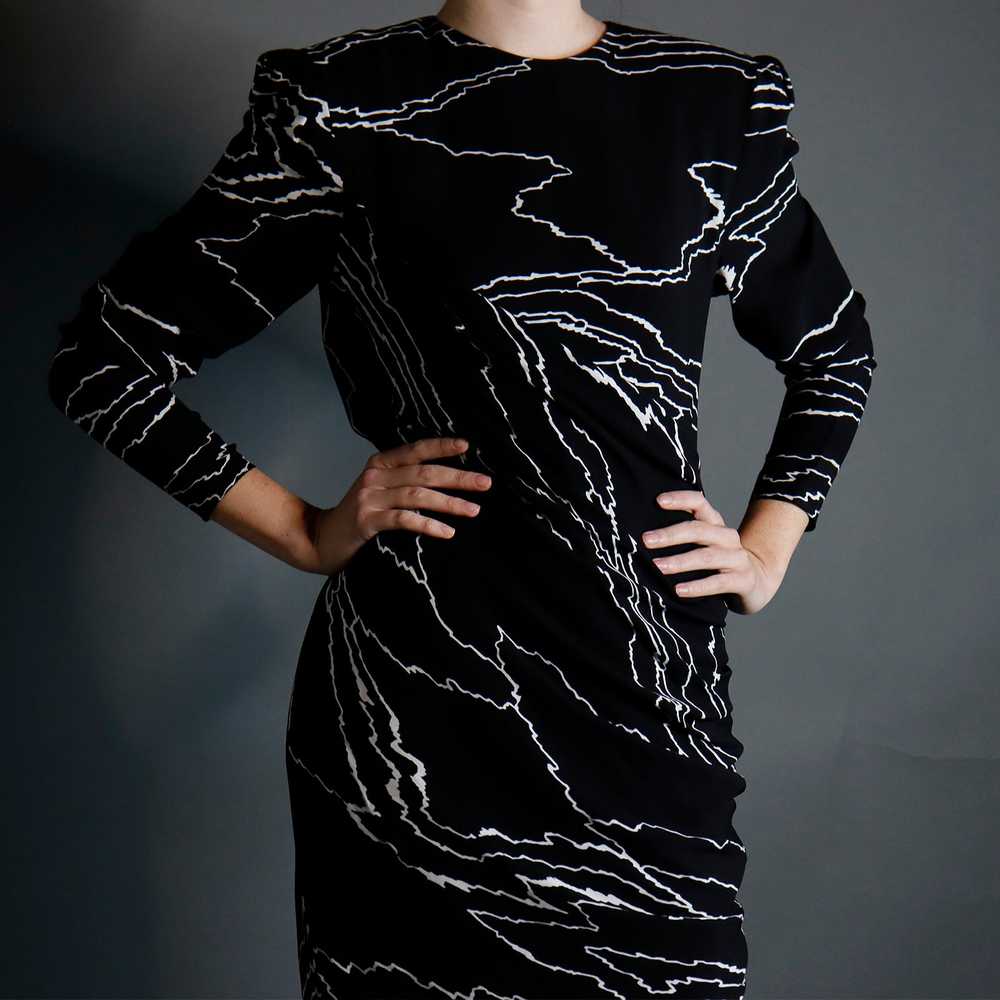 1985 Bill Blass Full Length Vintage Black Dress w… - image 11