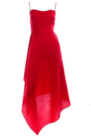 1990s Carla Zampatti Red Asymmetrical Evening Dres