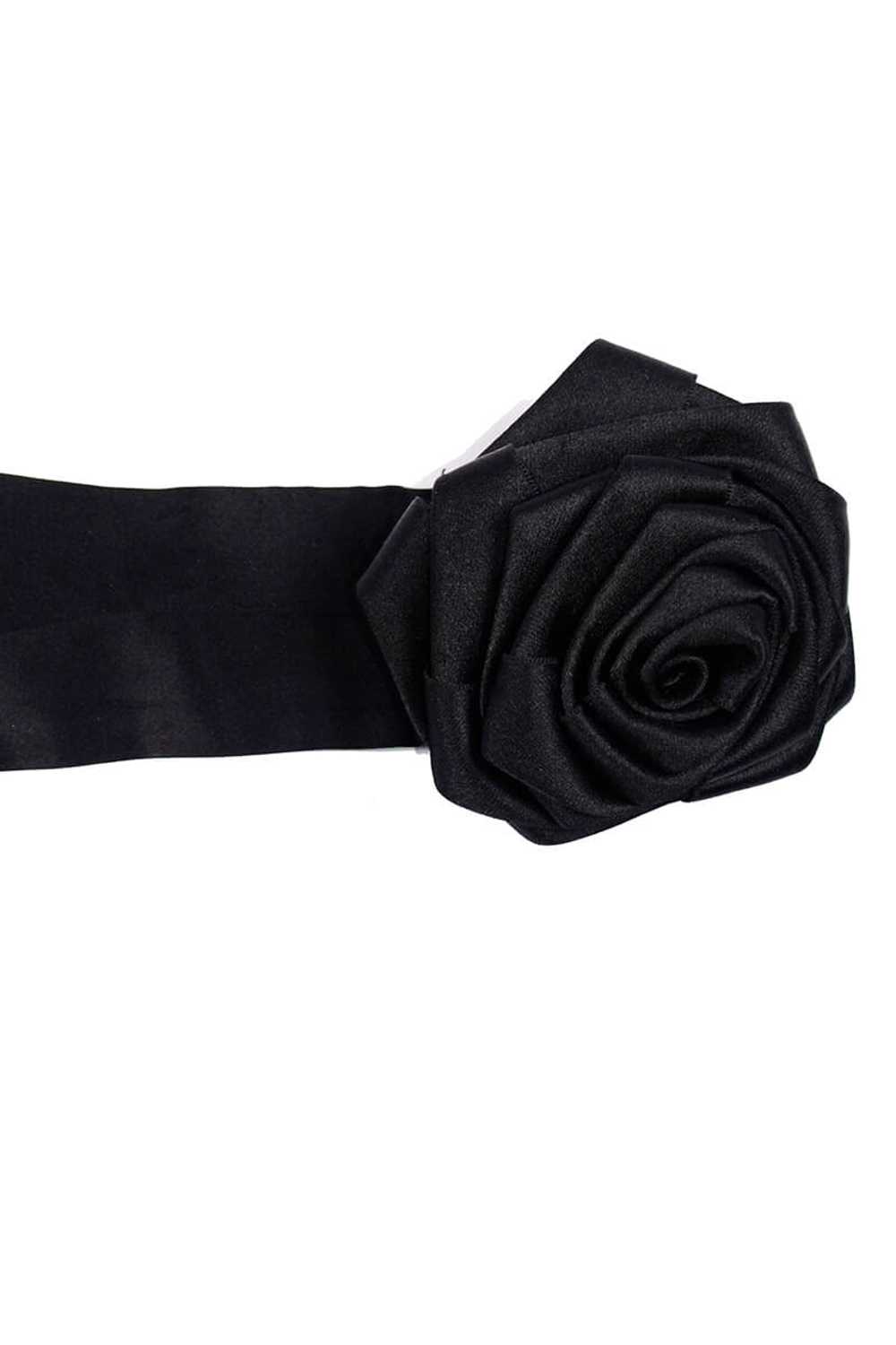 1990s Donna Karan Black Silk Satin Rose Belt - image 5