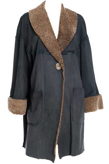 1990s Fendi Lightweight Shearling Gray Green Coat 