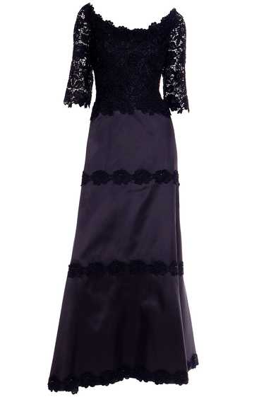 1990s Helen Morley Designer Dress Black Lace Eveni