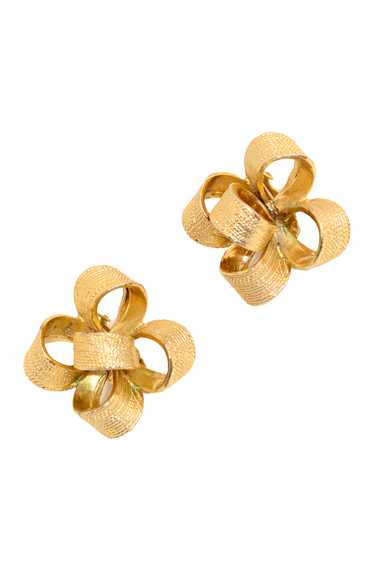 1990s Kenneth Jay Lane Textured Gold Tone Bow Earr