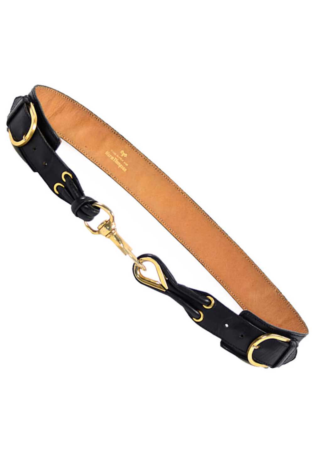 1990s Norm Thompson Black Leather Snap Hook Belt … - image 1