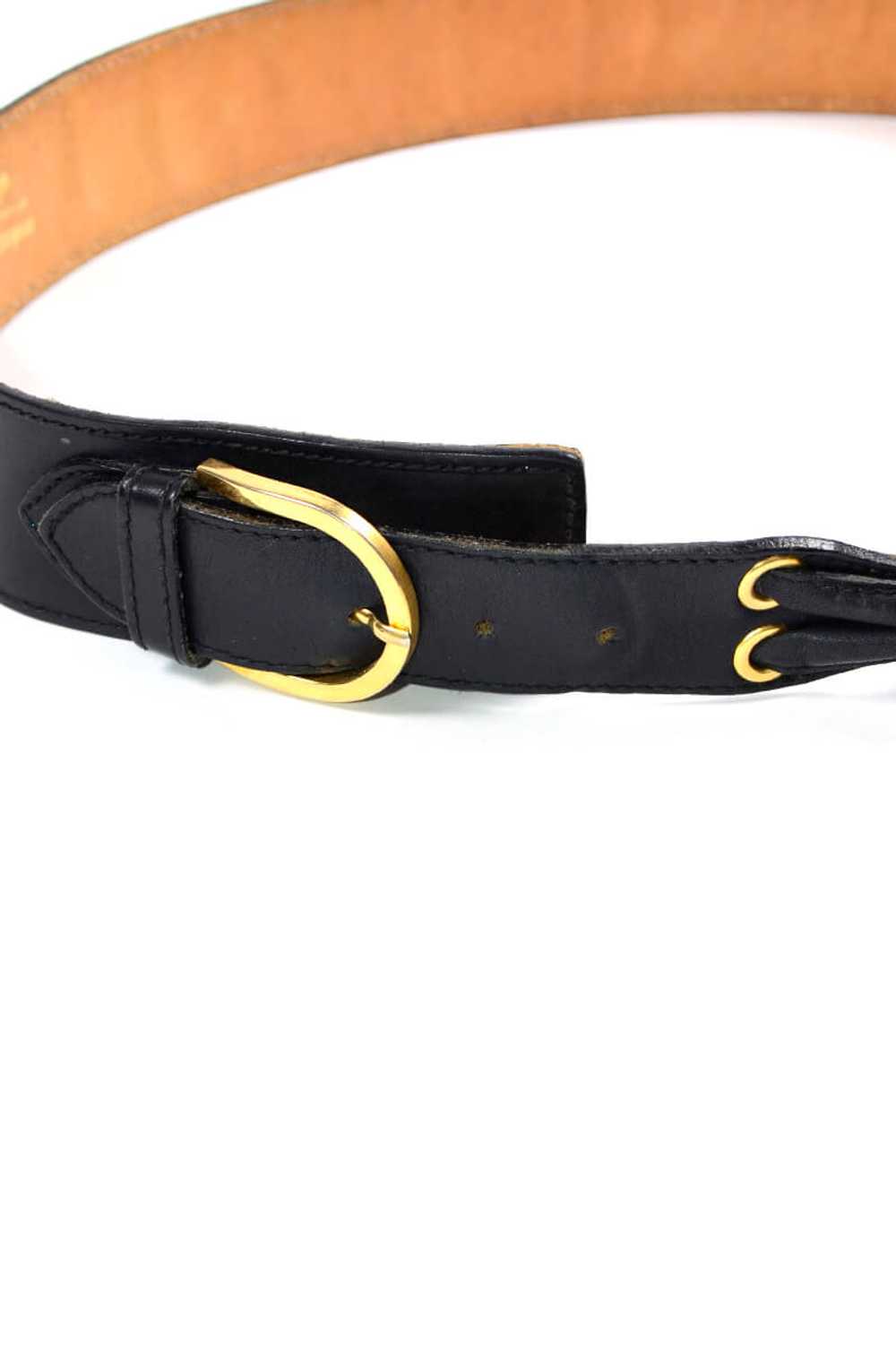 1990s Norm Thompson Black Leather Snap Hook Belt … - image 6