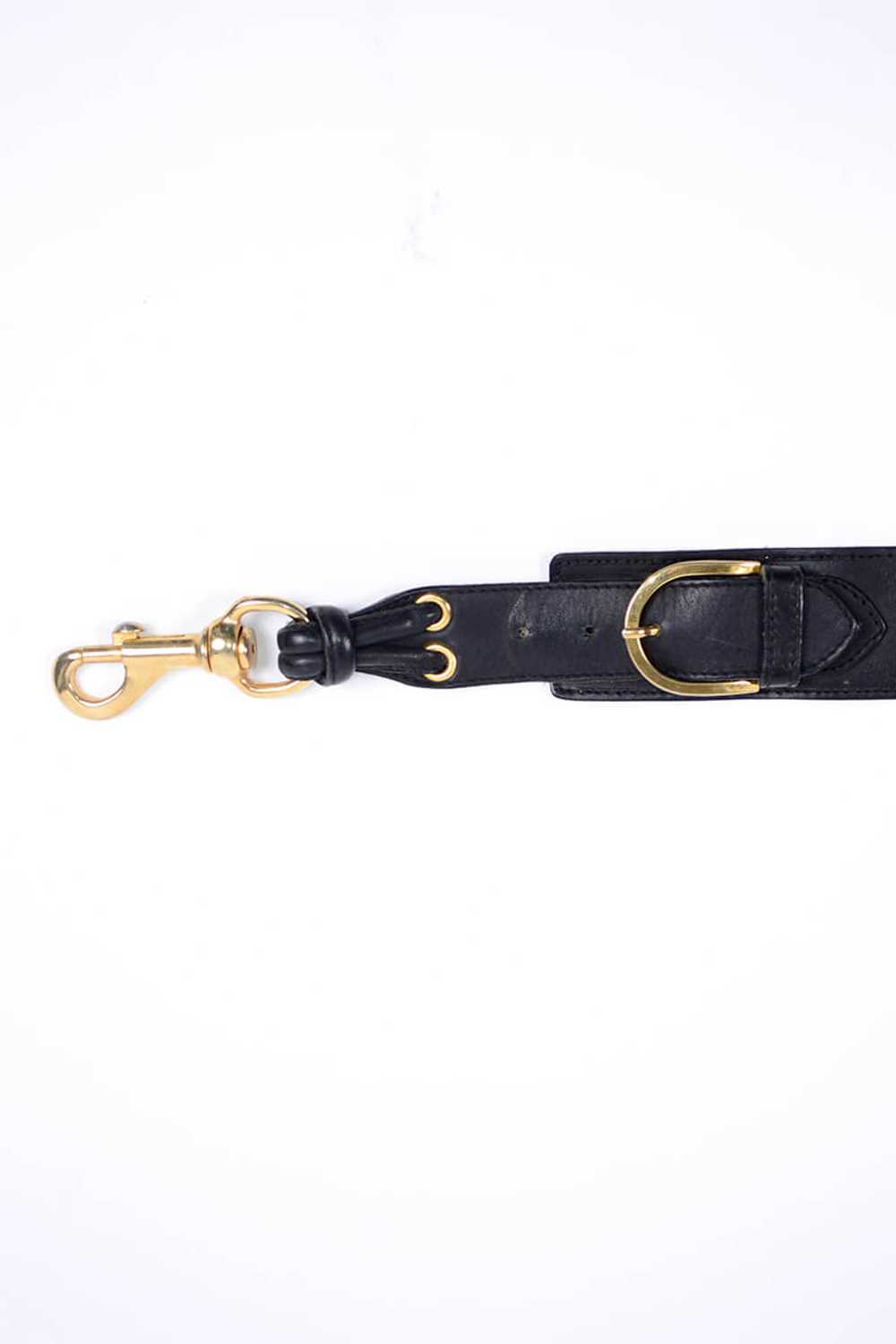 1990s Norm Thompson Black Leather Snap Hook Belt … - image 7