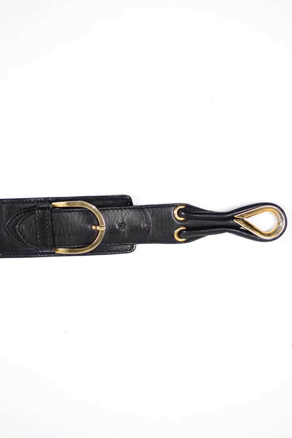 1990s Norm Thompson Black Leather Snap Hook Belt … - image 8