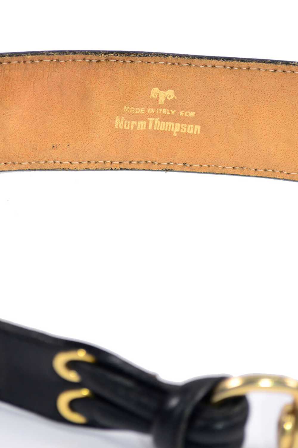 1990s Norm Thompson Black Leather Snap Hook Belt … - image 9