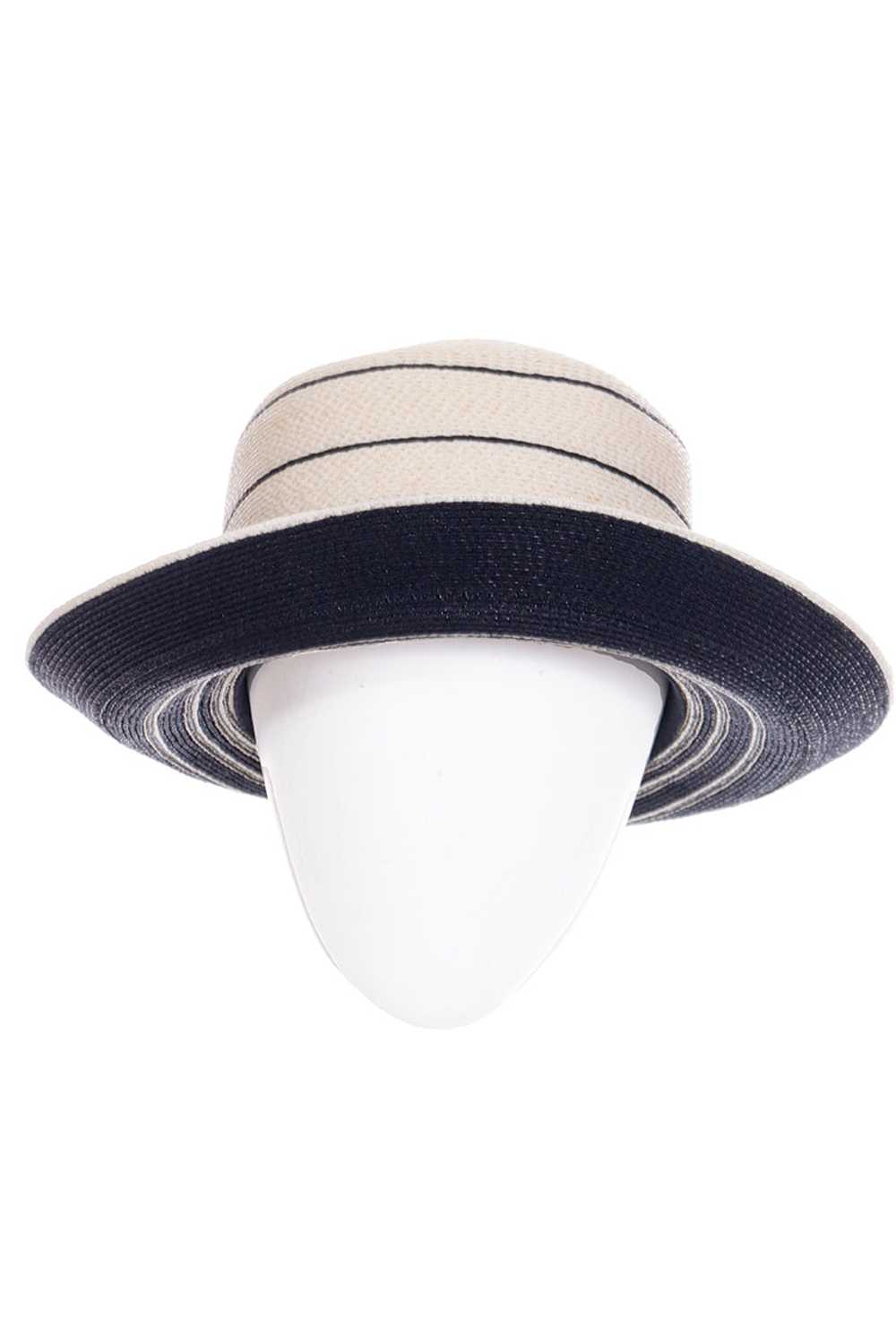 1990s Patricia Underwood Blue and Ivory Straw Hat - image 1