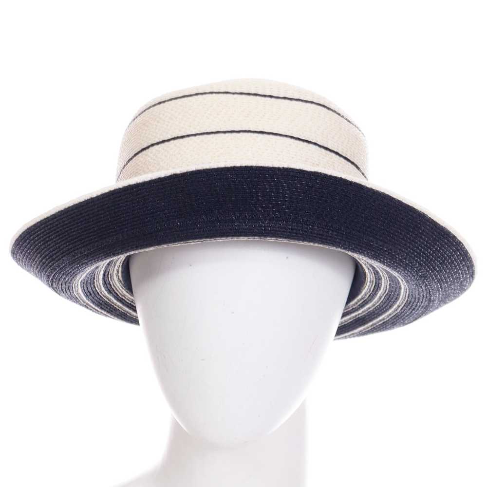 1990s Patricia Underwood Blue and Ivory Straw Hat - image 2