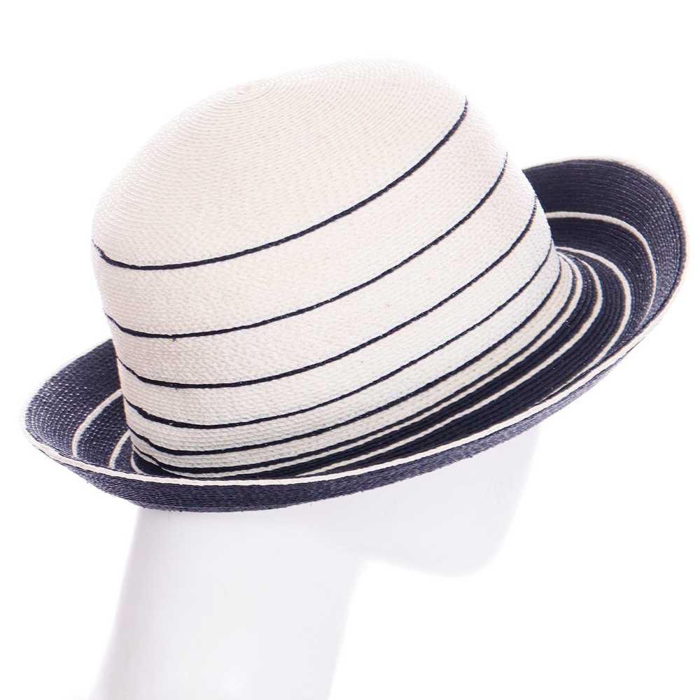 1990s Patricia Underwood Blue and Ivory Straw Hat - image 3