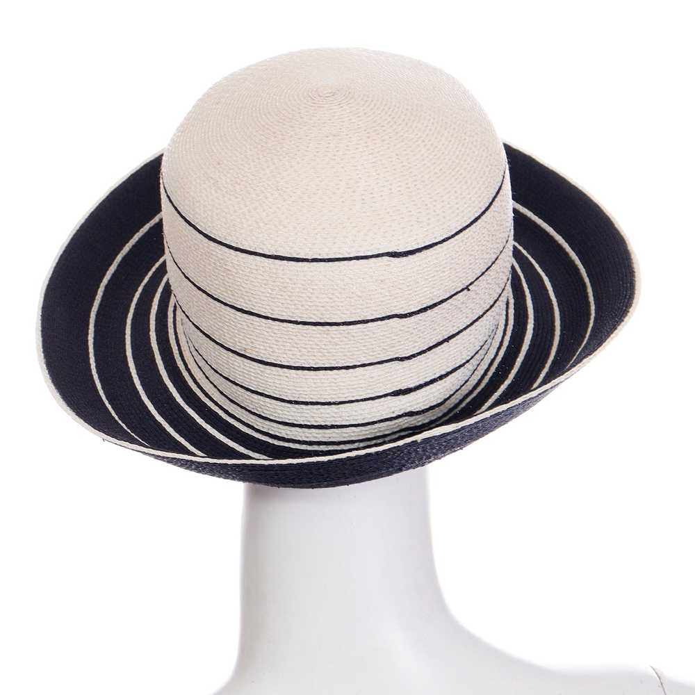 1990s Patricia Underwood Blue and Ivory Straw Hat - image 4