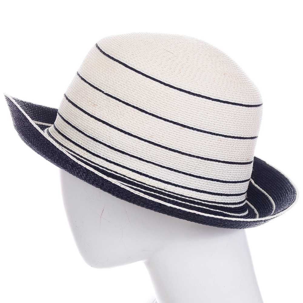 1990s Patricia Underwood Blue and Ivory Straw Hat - image 5