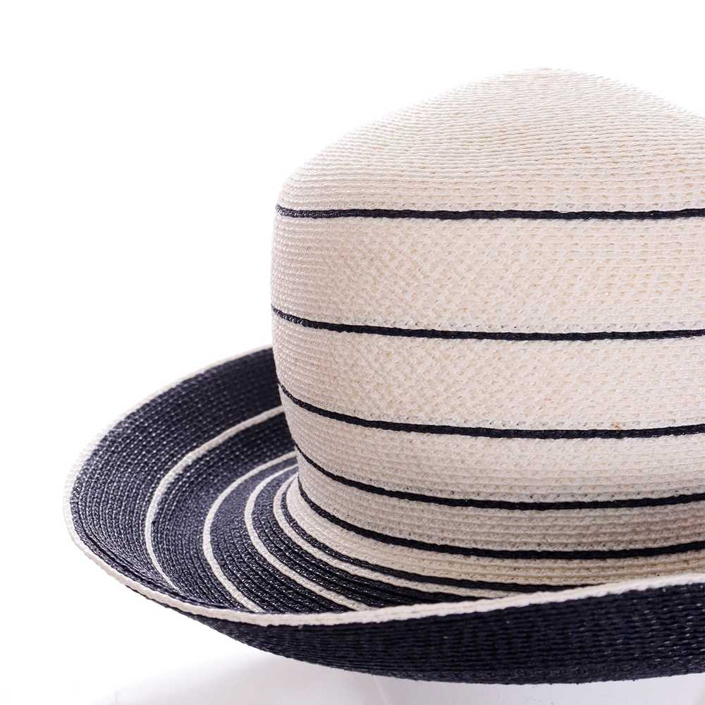 1990s Patricia Underwood Blue and Ivory Straw Hat - image 7