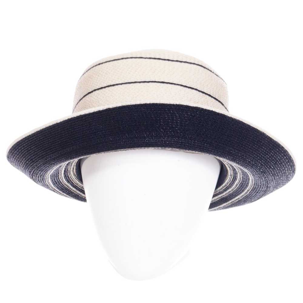 1990s Patricia Underwood Blue and Ivory Straw Hat - image 9