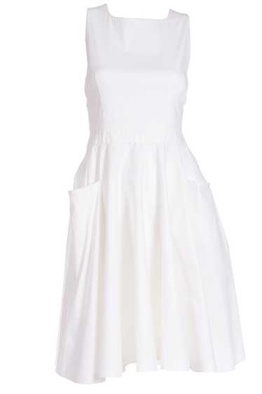 1990s Prada White Cotton Apron Pinafore Dress w Po