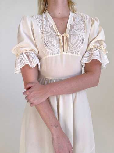 1930's Off White Silk 3/4 Sleeve Dress - image 1