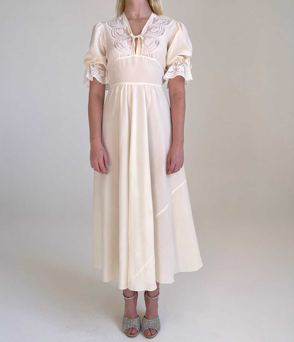 1930's Off White Silk 3/4 Sleeve Dress - image 2