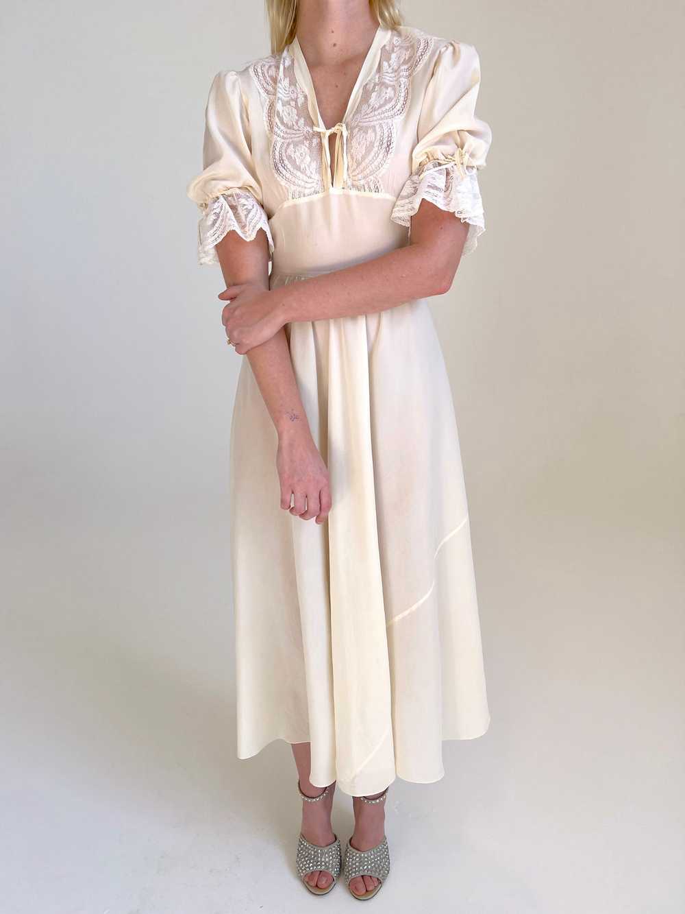 1930's Off White Silk 3/4 Sleeve Dress - image 5