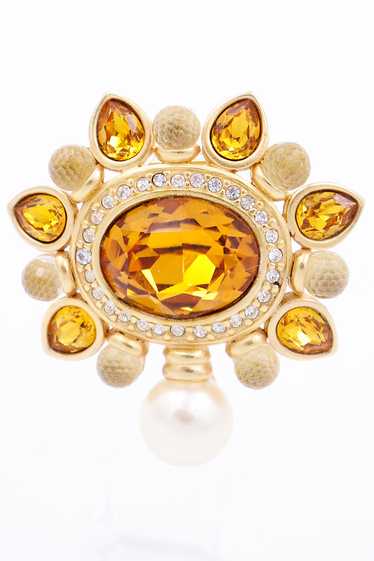 1990s Swarovski Faceted Amber & Clear Crystal Broo