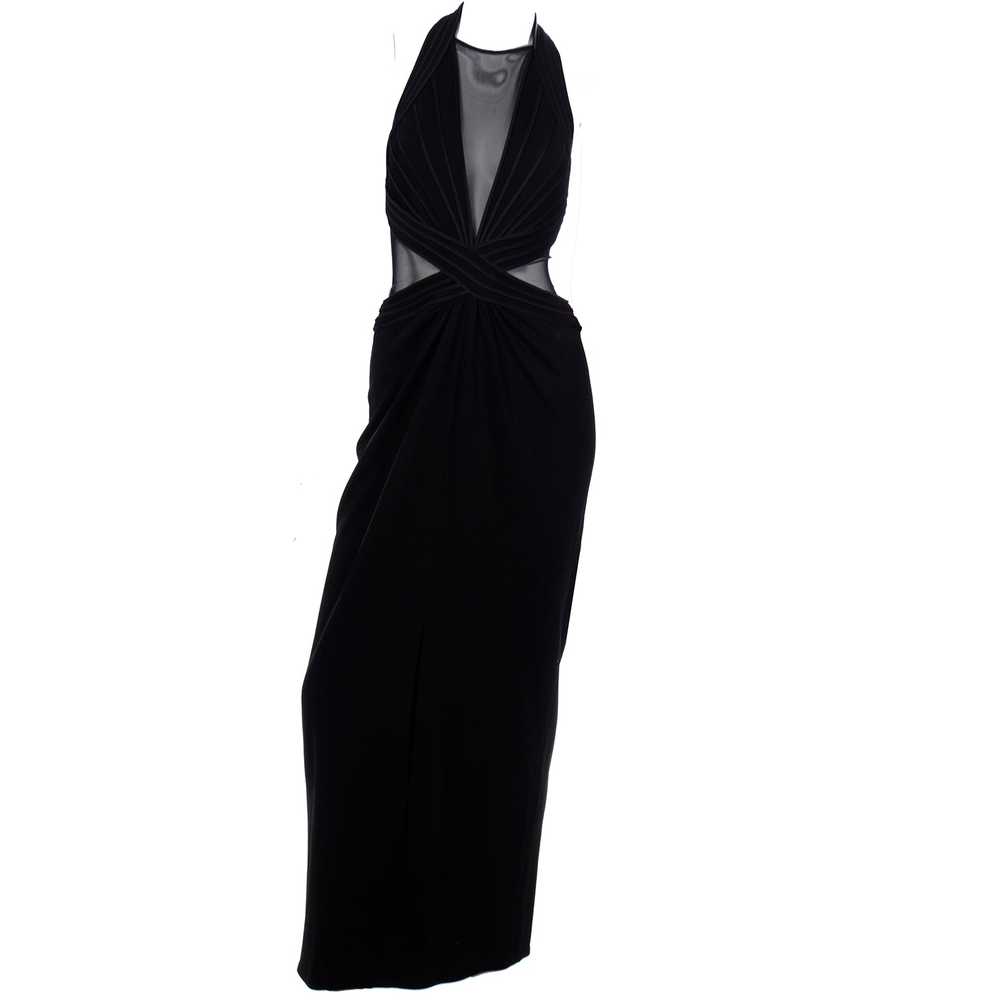 1990s Tadashi Long Black Evening Dress w Sheer Me… - image 11