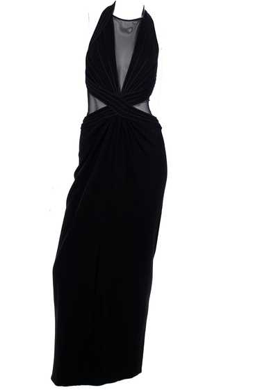 1990s Tadashi Long Black Evening Dress w Sheer Me… - image 1