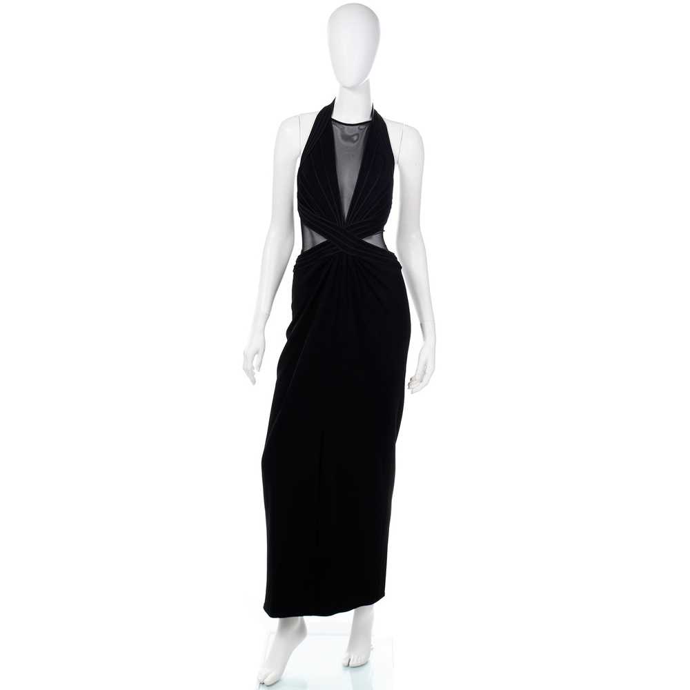 1990s Tadashi Long Black Evening Dress w Sheer Me… - image 2