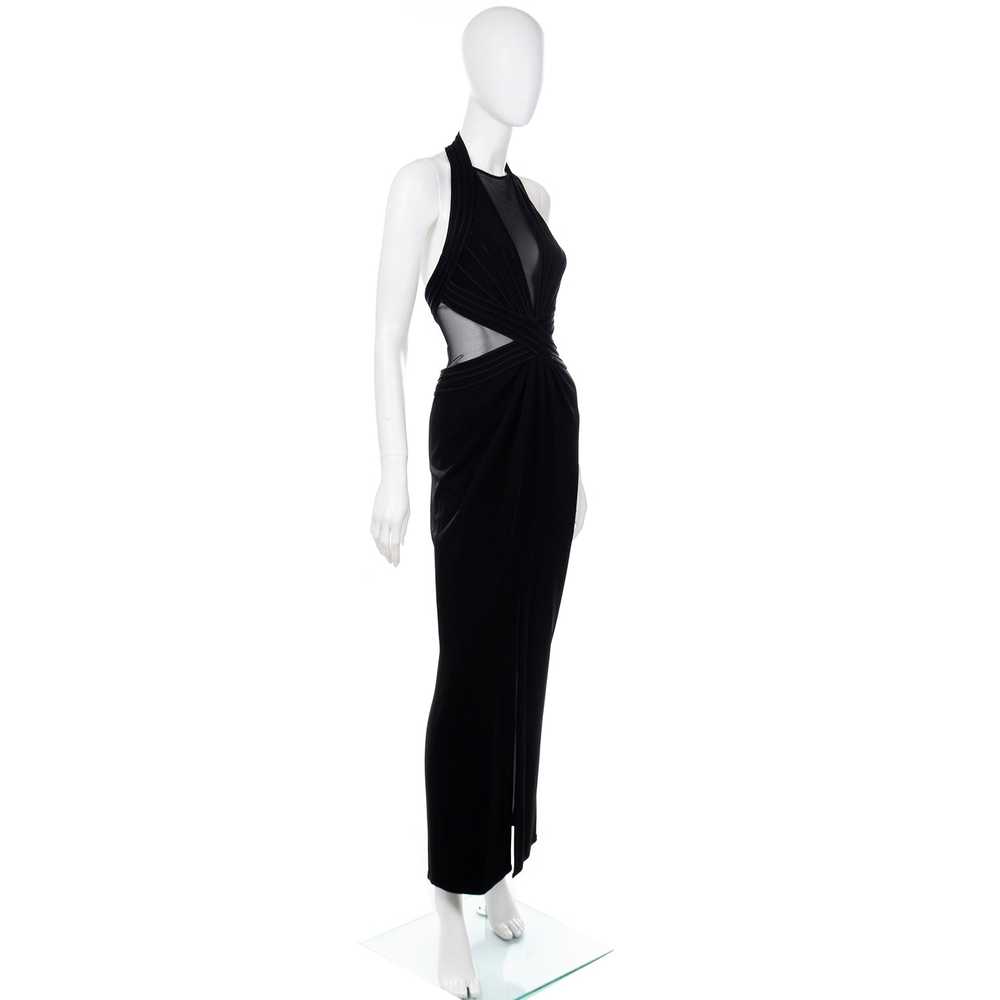 1990s Tadashi Long Black Evening Dress w Sheer Me… - image 3
