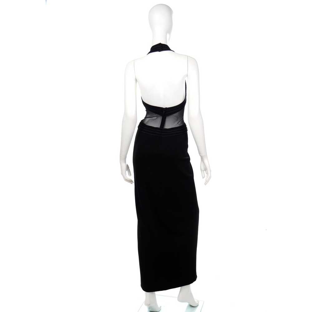 1990s Tadashi Long Black Evening Dress w Sheer Me… - image 4