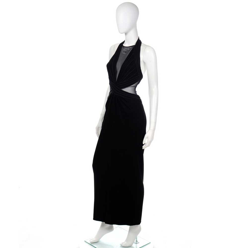 1990s Tadashi Long Black Evening Dress w Sheer Me… - image 5