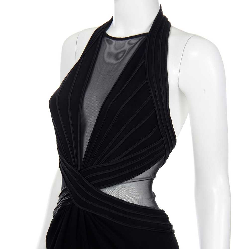 1990s Tadashi Long Black Evening Dress w Sheer Me… - image 7