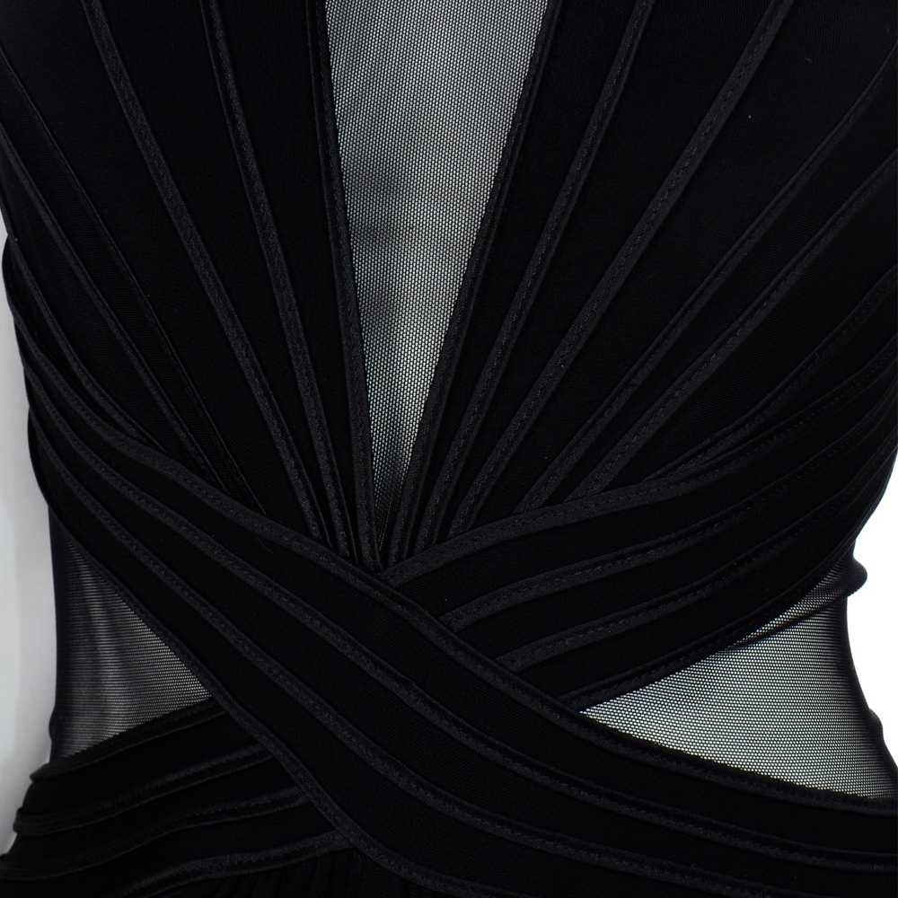 1990s Tadashi Long Black Evening Dress w Sheer Me… - image 8