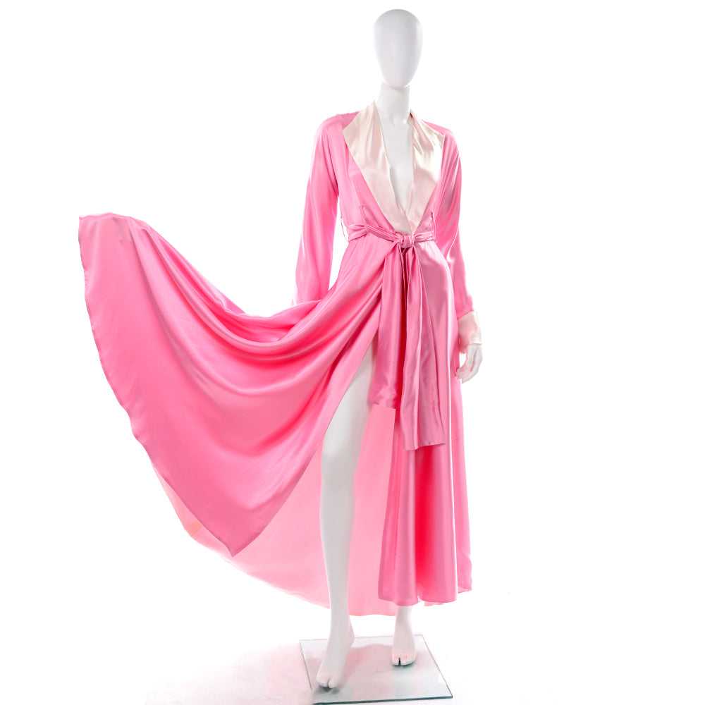 1990s Vergotis Pink Silk Long Full Sweep Robe - image 2