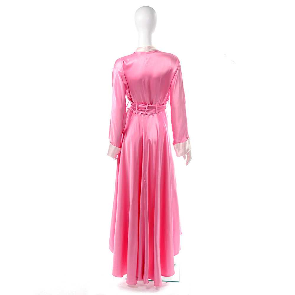 1990s Vergotis Pink Silk Long Full Sweep Robe - image 4
