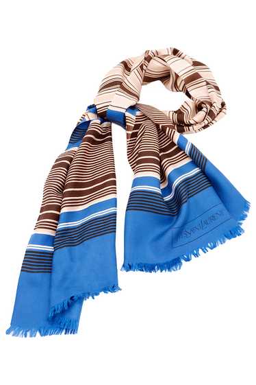 1990s Yves Saint Laurent Blue & Brown Striped Silk
