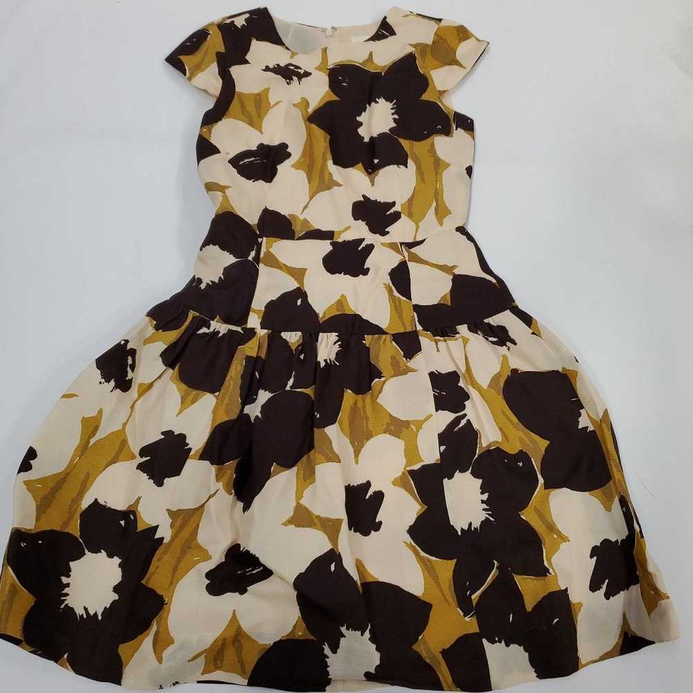 J.Crew Fit & Flare Brown Floral Dress F13-34 - image 1