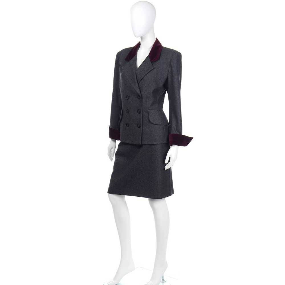 1990s Yves Saint Laurent Grey Wool Skirt & Jacket… - image 3