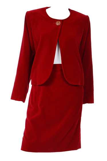 1990s Yves Saint Laurent Red Velvet Skirt Suit w O