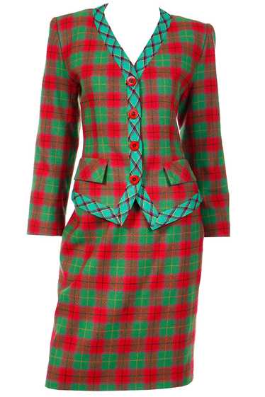 1995 Yves Saint Laurent Red & Green Plaid Cashmere