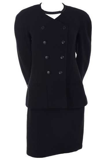 1996 Vintage Chanel Black Wool Skirt Suit w/ Silk 