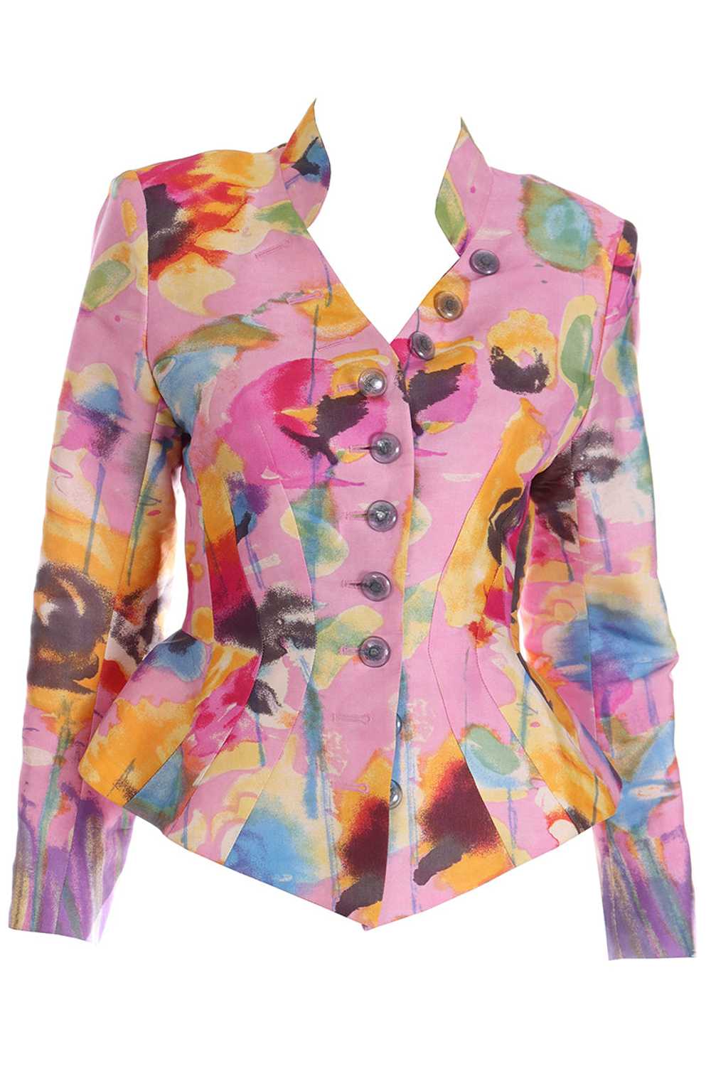 1997 Christian Lacroix Pink Abstract Print Jacket… - image 1