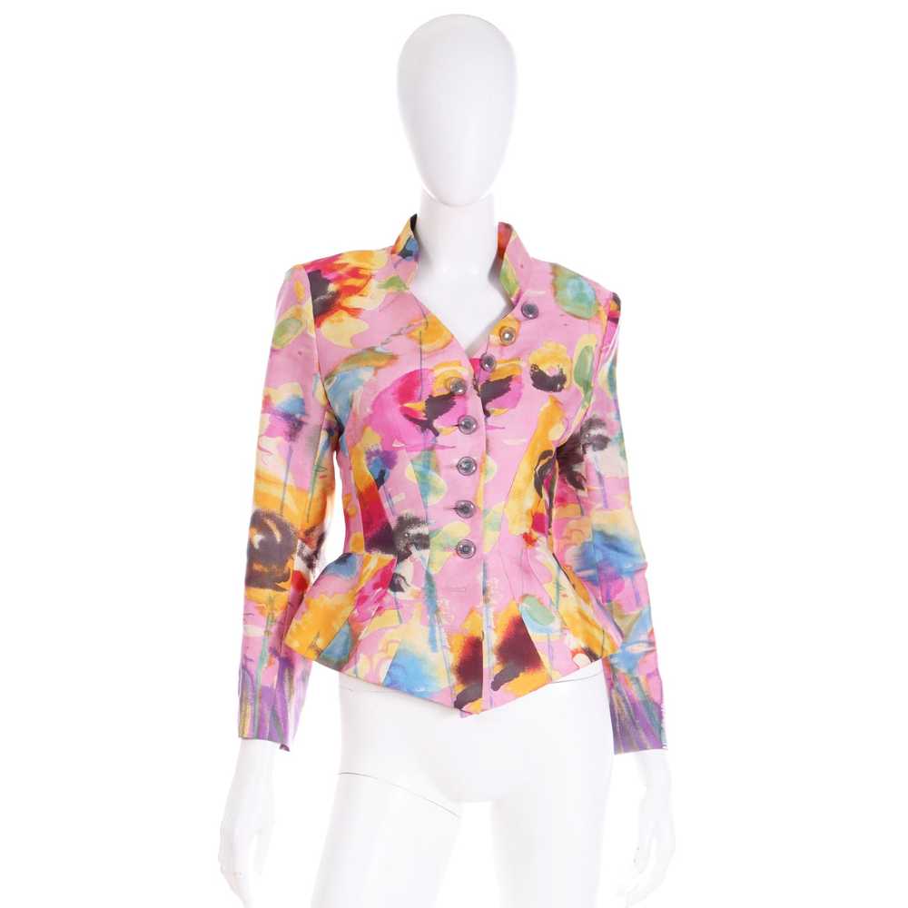 1997 Christian Lacroix Pink Abstract Print Jacket… - image 4