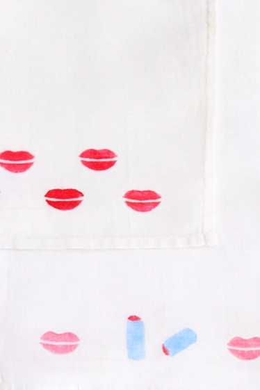 2 Vintage Lipstick Blotter Handkerchiefs Kisses
