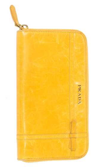 2000s Prada Mustard Yellow Leather Vintage Zip Aro
