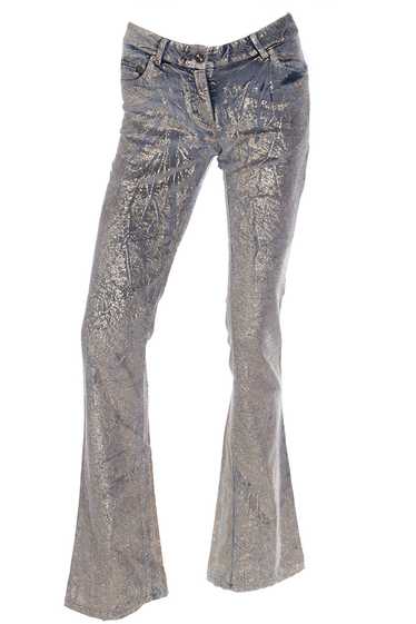 2000s Roberto Cavalli Gold Painted Grey Stretch Co