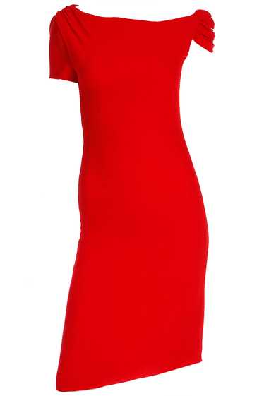 2000s Valentino Red Silk Crepe Draped Asymmetrical