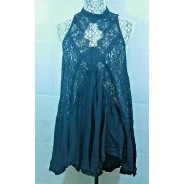 Free People Boho Black Lace Top Dress Flowy Sleev… - image 1