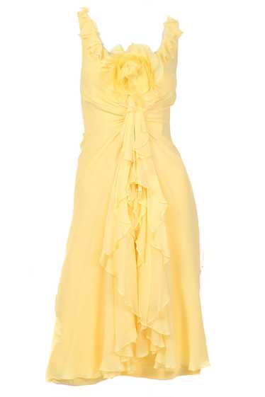2000s Vintage Y2K Yellow Silk Chiffon Dress W Ruff